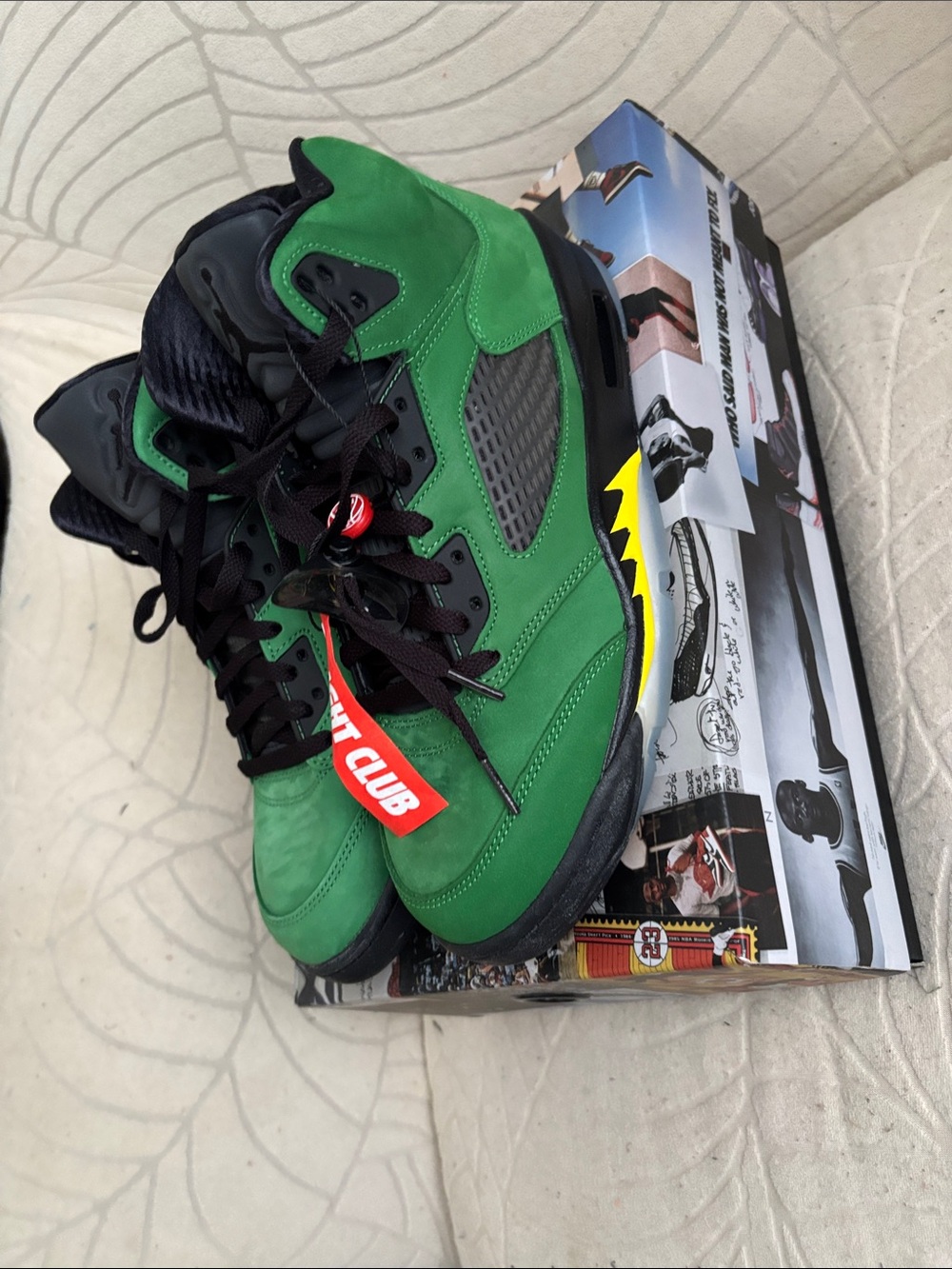Jordan Green and Black High-Top Sneakers with Red Tag - Picture 2 of 5